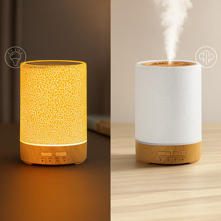 Æterisk Oliediffuser med LED Natlys – Stille Cool Mist – Soveværelse &amp; Hjem Afslapning