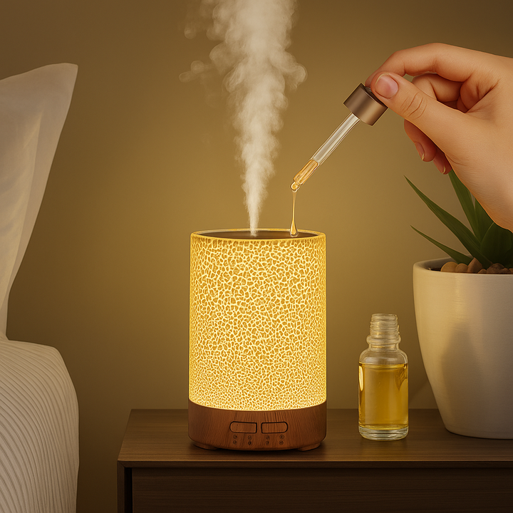 Æterisk Oliediffuser med LED Natlys – Stille Cool Mist – Soveværelse &amp; Hjem Afslapning