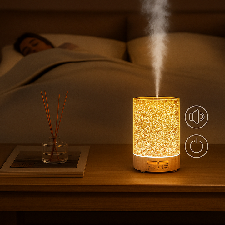 Æterisk Oliediffuser med LED Natlys – Stille Cool Mist – Soveværelse &amp; Hjem Afslapning