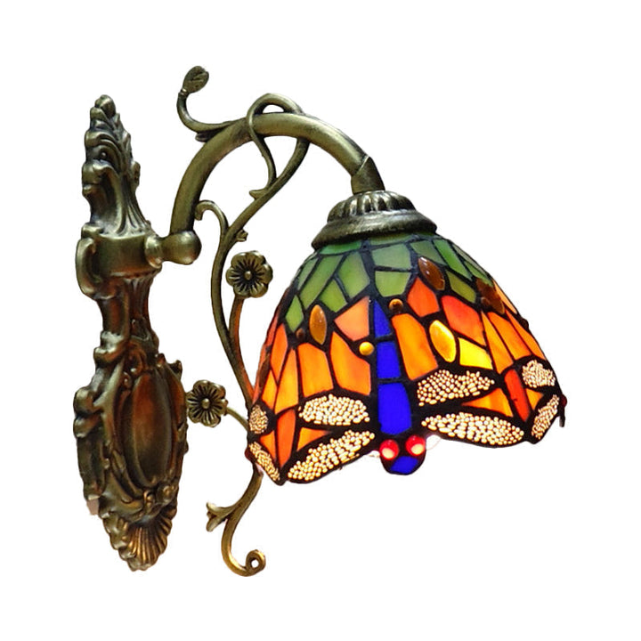 Håndskåret Glas Guldsmed Væglampe Tiffany Stil 1 Lys Væghængt Lysarmatur med Udsmykket Bagside