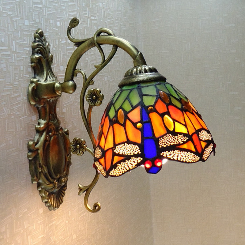 Håndskåret Glas Guldsmed Væglampe Tiffany Stil 1 Lys Væghængt Lysarmatur med Udsmykket Bagside