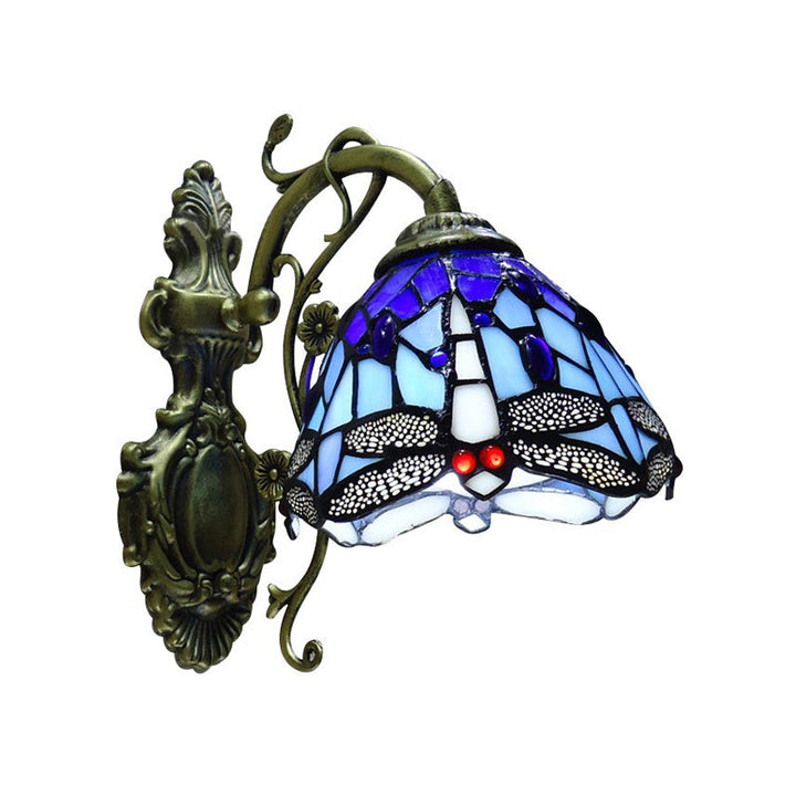 Håndskåret Glas Guldsmed Væglampe Tiffany Stil 1 Lys Væghængt Lysarmatur med Udsmykket Bagside