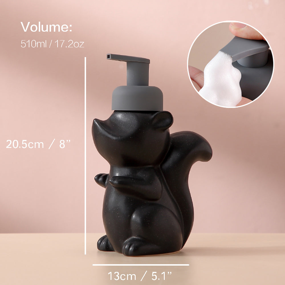 Keramisk Sæbedispenser, Egern Skum Pumpe Badeværelsesflaske, Dyre Design, Genopfyldelig Genanvendelig Lotion Pumpe til Badeværelse Køkken, 510ml/17.2oz