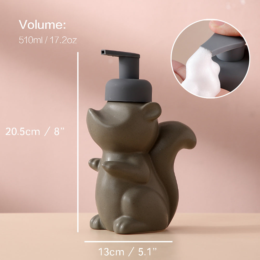 Keramisk Sæbedispenser, Egern Skum Pumpe Badeværelsesflaske, Dyre Design, Genopfyldelig Genanvendelig Lotion Pumpe til Badeværelse Køkken, 510ml/17.2oz