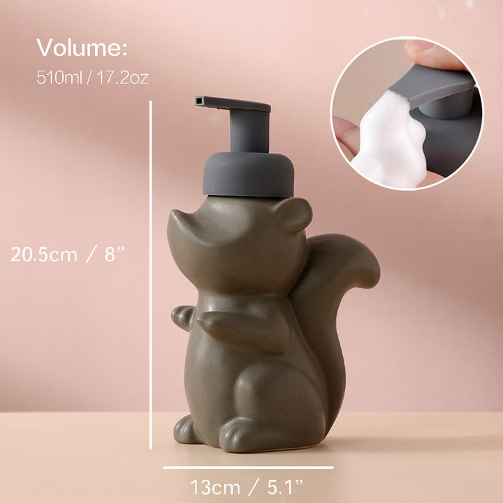 Keramisk Sæbedispenser, Egern Skum Pumpe Badeværelsesflaske, Dyre Design, Genopfyldelig Genanvendelig Lotion Pumpe til Badeværelse Køkken, 510ml/17.2oz