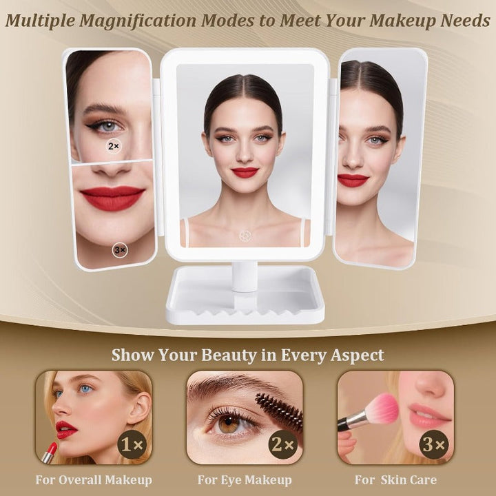 Tri-Fold LED Makeup Spejl