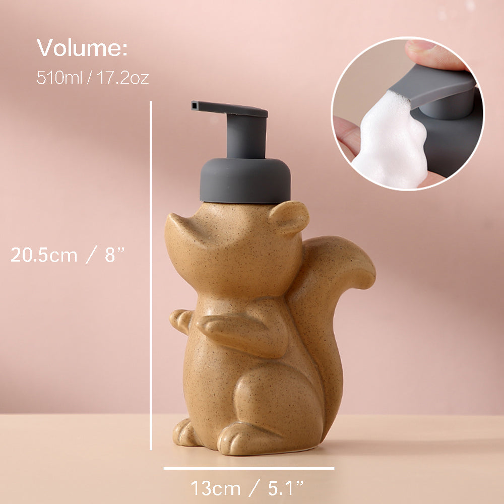 Keramisk Sæbedispenser, Egern Skum Pumpe Badeværelsesflaske, Dyre Design, Genopfyldelig Genanvendelig Lotion Pumpe til Badeværelse Køkken, 510ml/17.2oz