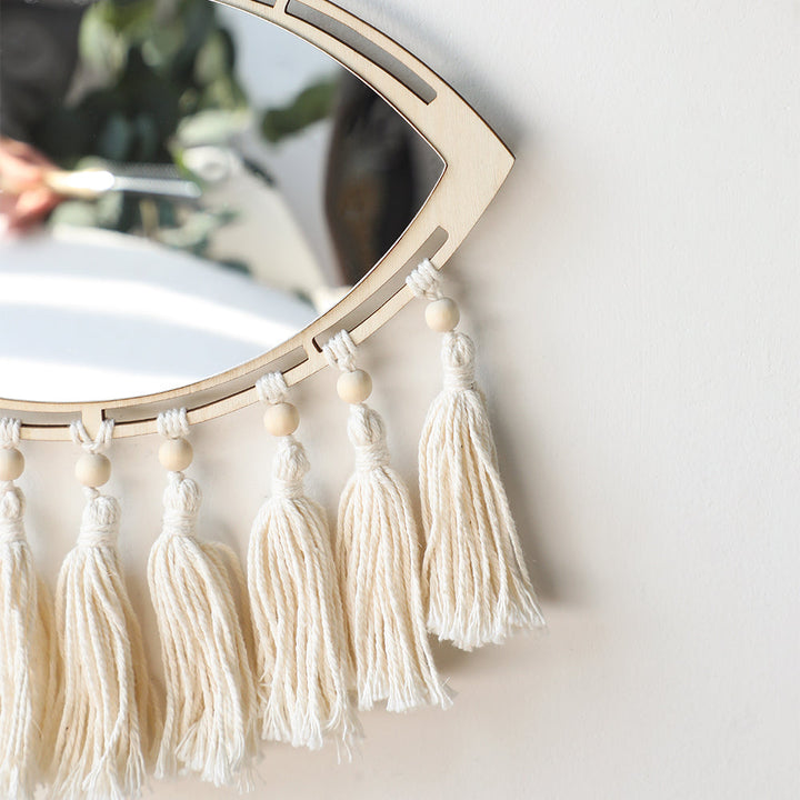 Boho Makrame Øje Spejl Væg Dekoration