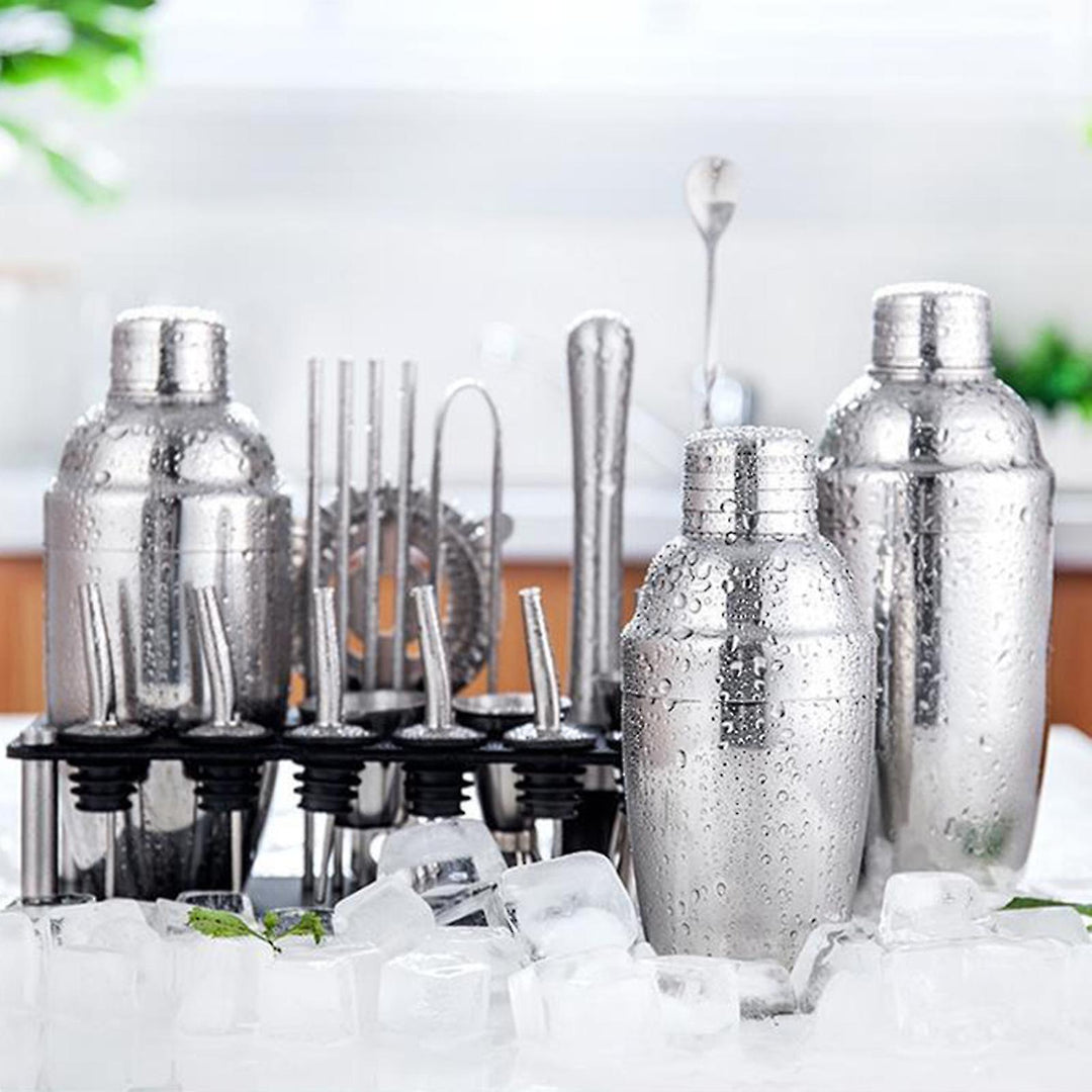 23 dele/sæt Bartender Kit Professionel Alsidighed Rustfrit Stål Martini Cocktail Shaker med Stativ Bar Tilbehør
