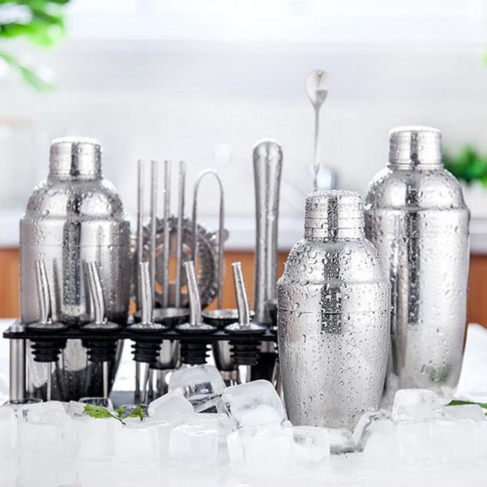 23 dele/sæt Bartender Kit Professionel Alsidighed Rustfrit Stål Martini Cocktail Shaker med Stativ Bar Tilbehør