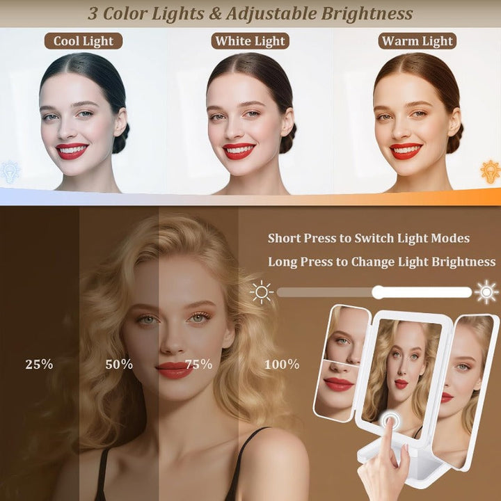 Tri-Fold LED Makeup Spejl