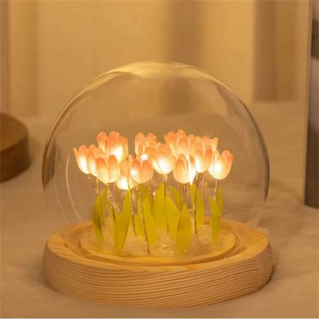 Håndlavet Kunstig Tulipan LED Nattelys Natbordlampe til Soveværelse og Gaveindretning