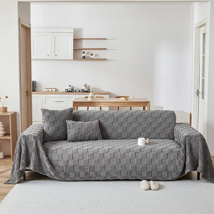 Rutet Blødt Fløjl Sofa Betræk