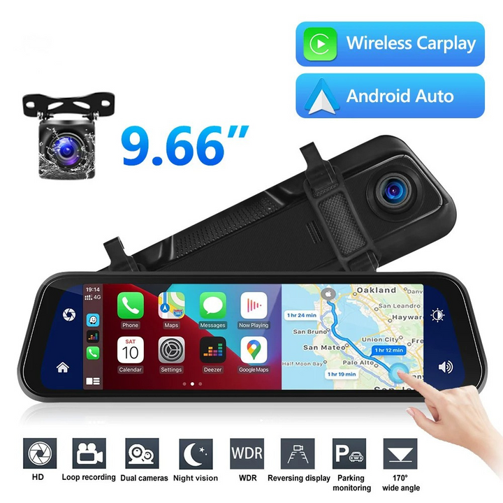 VisionMirror Pro – Ultra HD Spejl Dash Cam med Trådløs CarPlay &amp; Android Auto