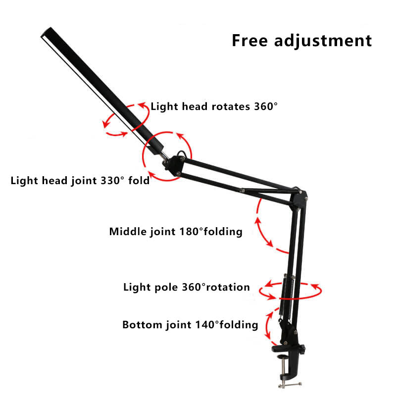 LED Foldbar Lang Arm Klemme Øjensikring USB Læselampe