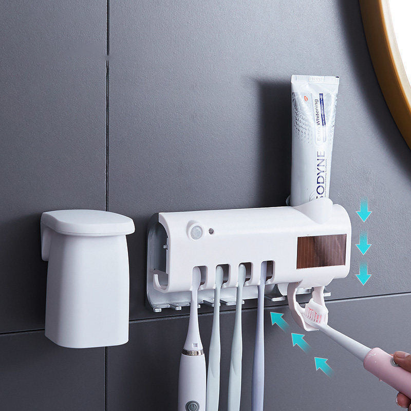 Smart UV Lys Sterilisator Tandbørsteholder, Væghængt Tandpastadispenser