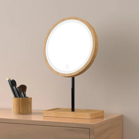 Træbelystet Makeup Spejl