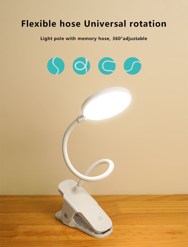 Simpel LED Clip Skrivebordslampe Genopladelig Øjenbeskyttelse Nattelys
