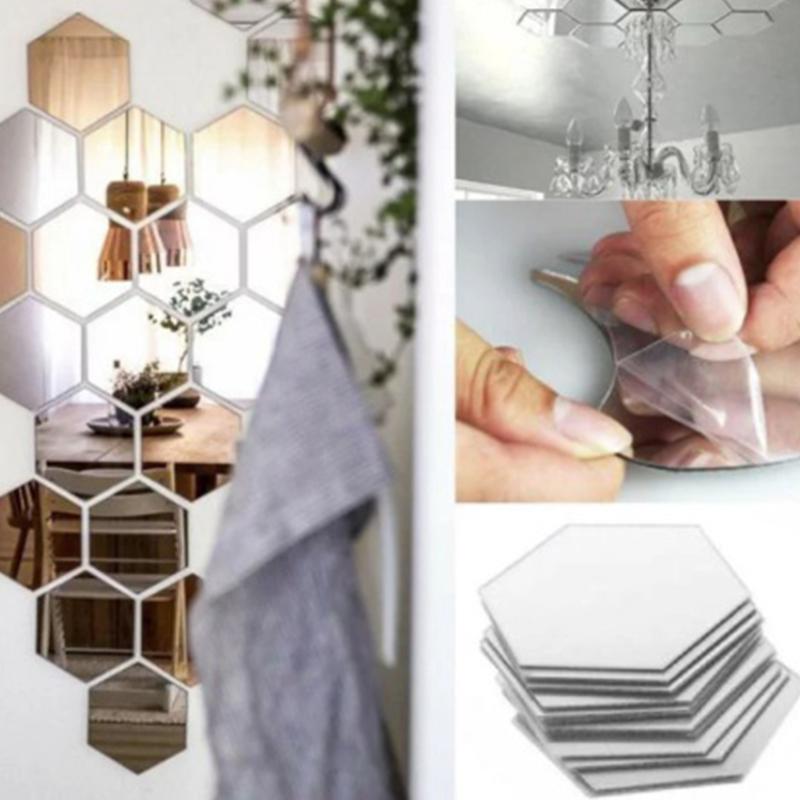 Hexagonal Spejl Vægklistermærke