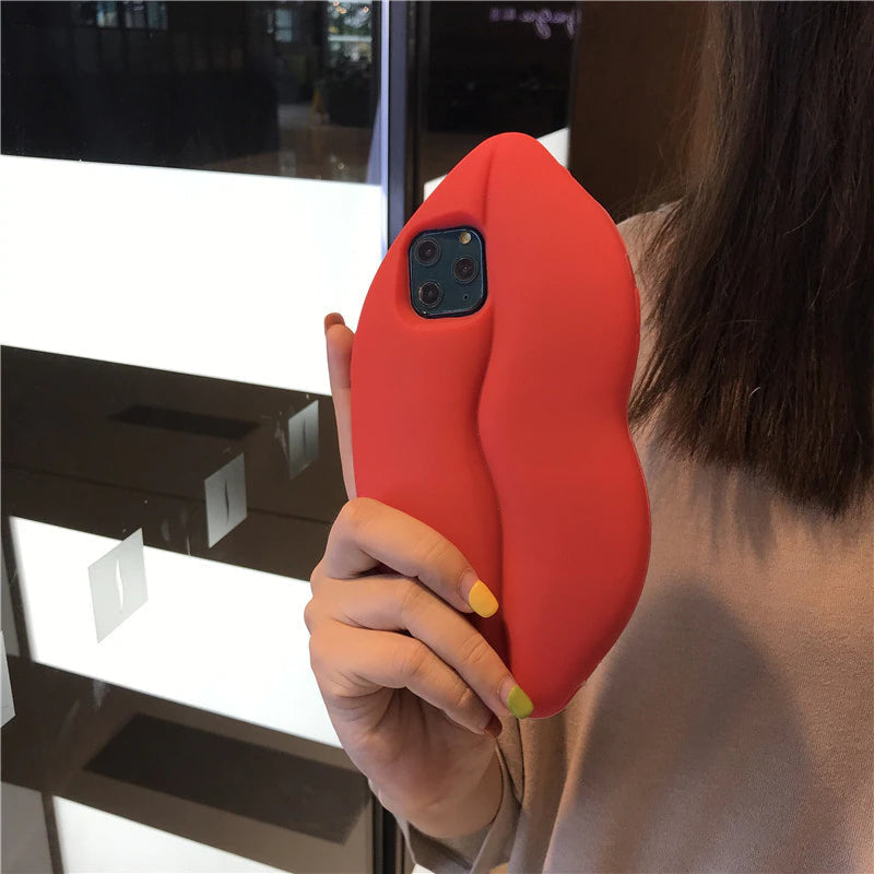 3D Store Røde Læbe Mund Kys Blød Silikone Skulder iPhone Covers