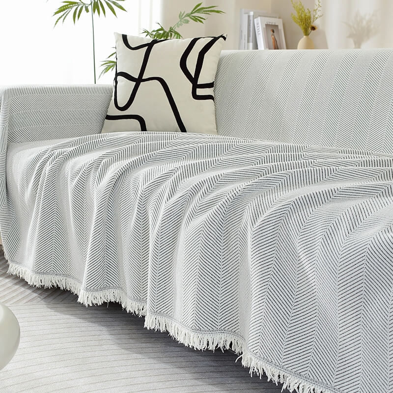 Chenille Tæppe Herringbone Frynse Sofa Dække