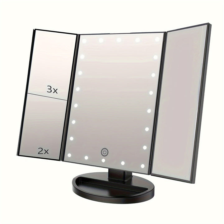 GlowMirror – Sammenklappeligt LED Makeup Spejl med 3x/2x Forstørrelse |