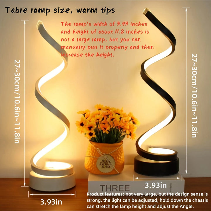 Moderne Spiral Bordlampe – Kreativ LED Skrivebordslampe med Blødt Varmt Lys, Perfekt til Soveværelse, Stue og Studieindretning