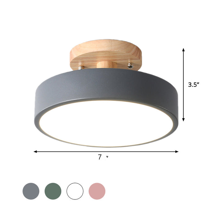 Skandinavisk LED Loftlampe med Træ | Moderne Trommeform til Gang og Indgange | Energi-Effektiv Belysning