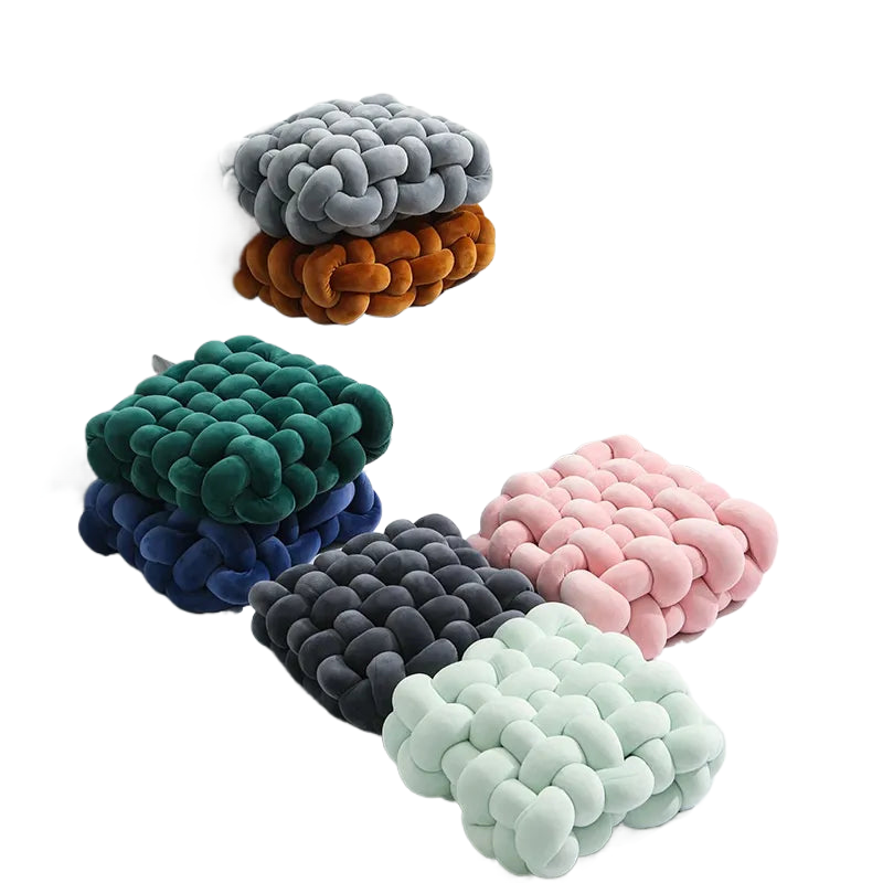 Stue Blød Plush Knude Pude Sofa Pude Ensfarvet Kvadrat Håndvævet Hjem Kaste Pude Kvadrat Vævet Sæde Pude