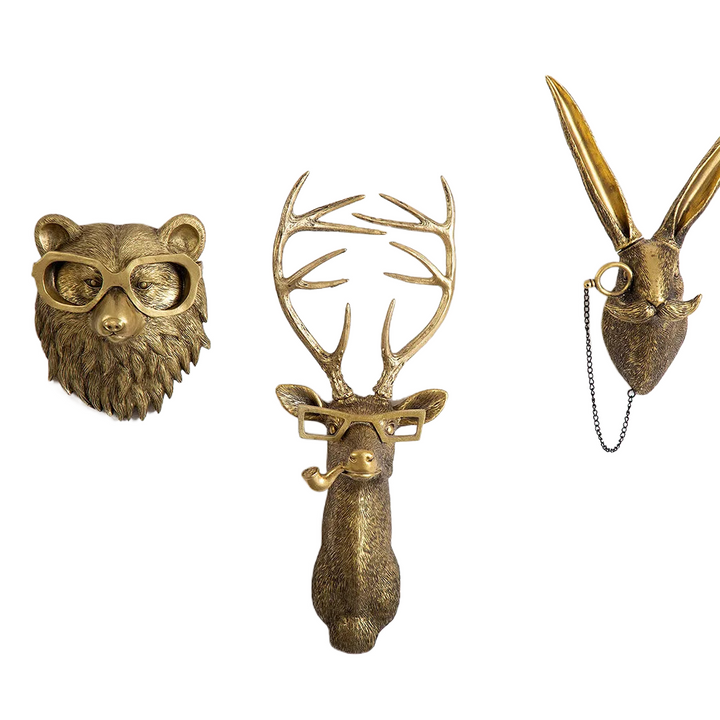 Antik Bronze Harpiks Dyr Pendant Gylden Hjortehoved Væg Opbevaringskrog Baggrundsvæg Tilbehør Dekorative Figurer