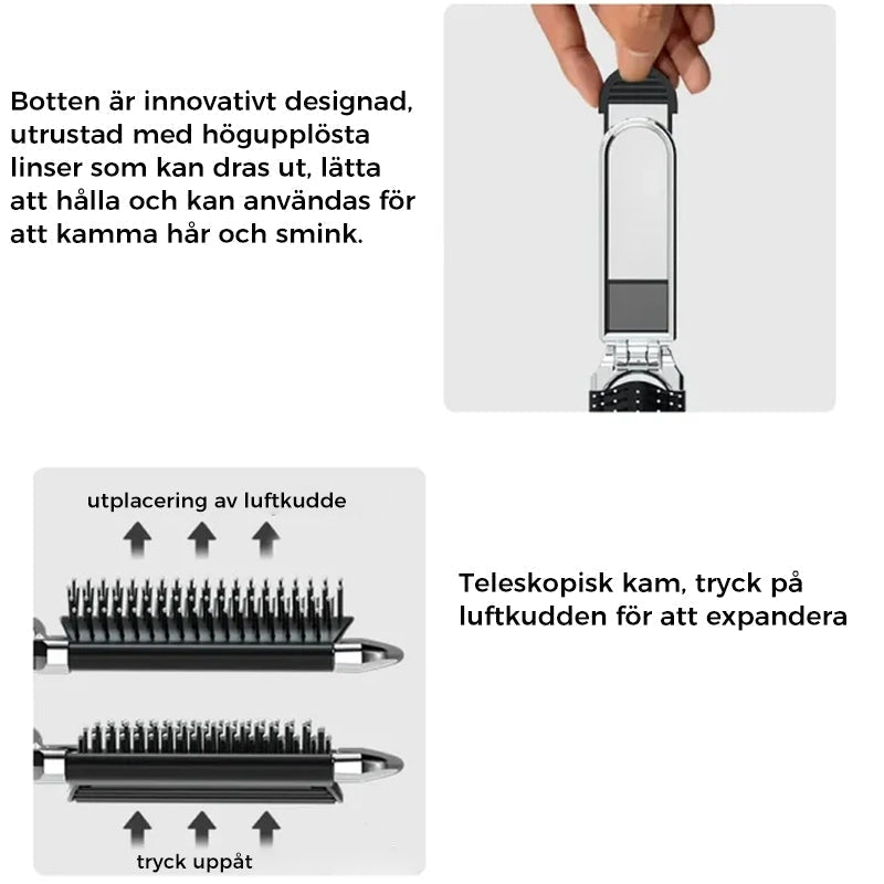 MirrorFlex Rejse Spejl Hårbørste | Foldbar &amp; Kompakt | Praktisk Styling På Farten