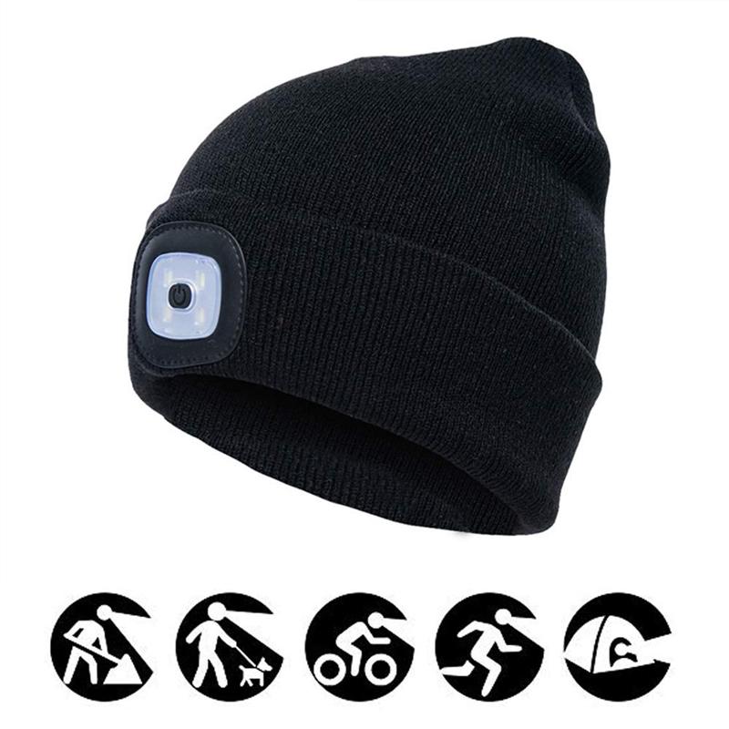 Aftagelig LED Hovedlampe Beanie Hat