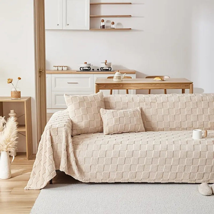 Rutet Blødt Fløjl Sofa Betræk
