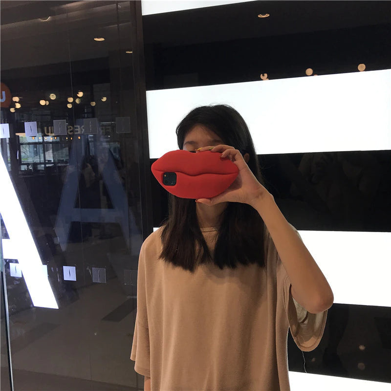 3D Store Røde Læbe Mund Kys Blød Silikone Skulder iPhone Covers