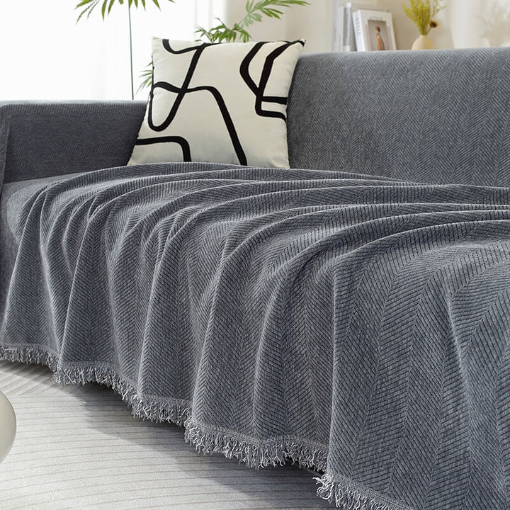 Chenille Tæppe Herringbone Frynse Sofa Dække
