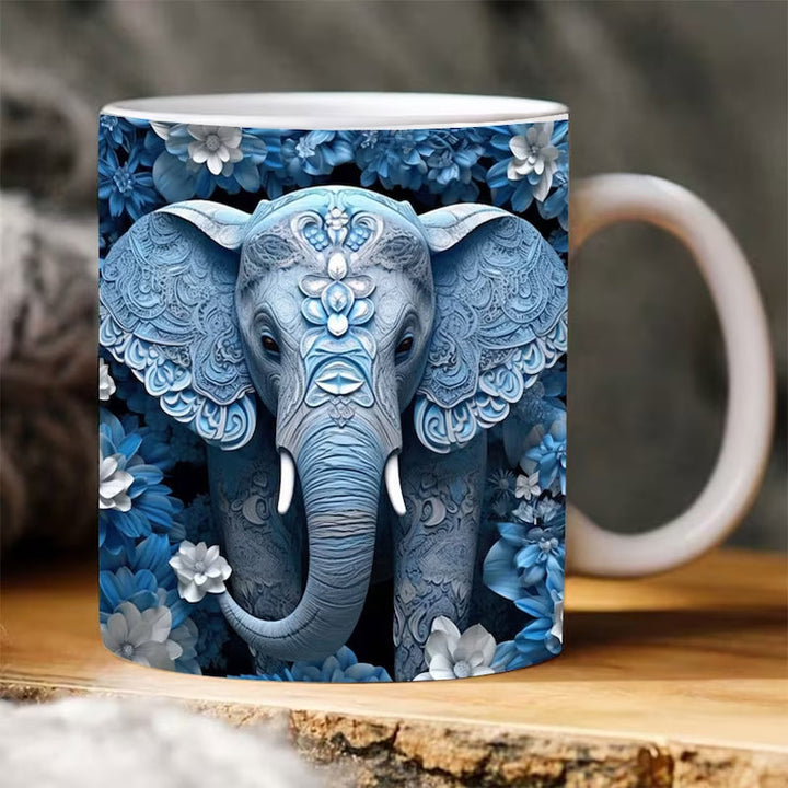 3D Elefant Blomster Krus