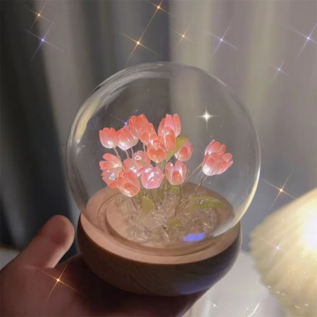 Håndlavet Kunstig Tulipan LED Nattelys Natbordlampe til Soveværelse og Gaveindretning