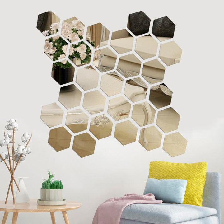 Hexagonal Spejl Vægklistermærke