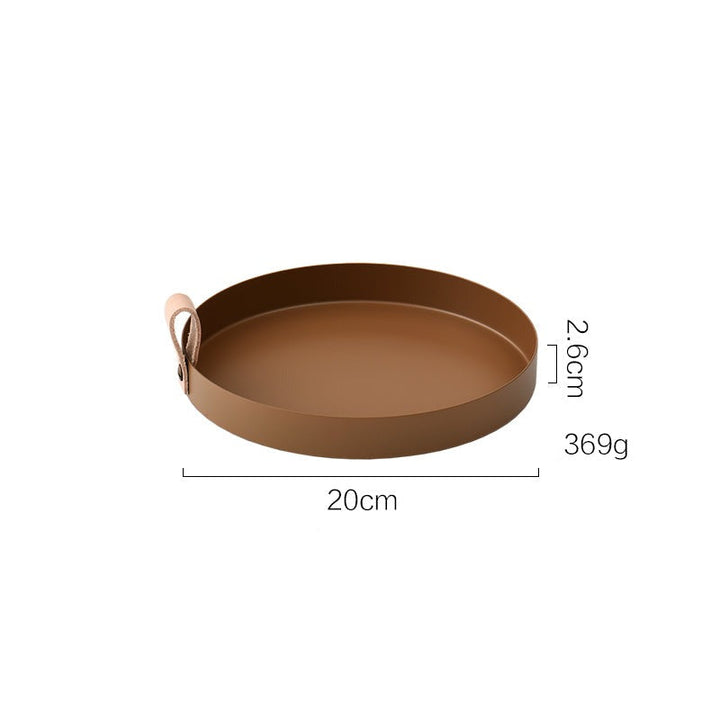 Nordisk Stil Læderhåndtag Smedet Jern Rund Bakke Farve Opbevaringsplade Vandglas Plade Hjemmeindretning