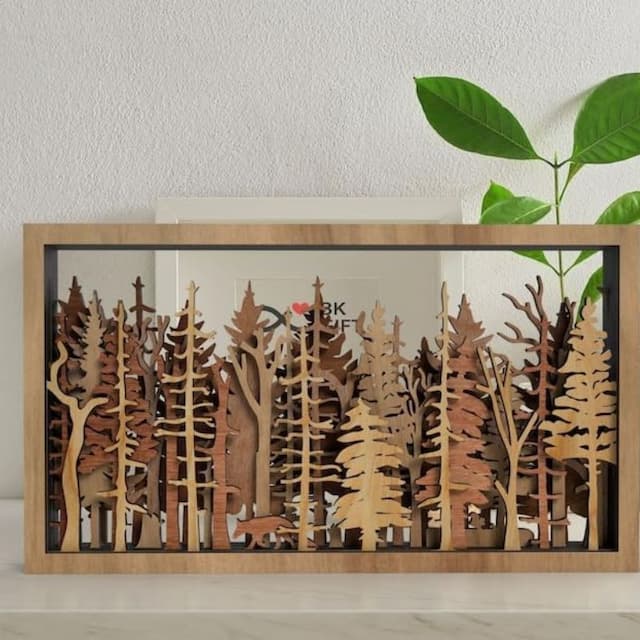 Vægdekoration - WoodForrest 3D - Fortryllende Skovscene - Ræv &amp; Træskygge