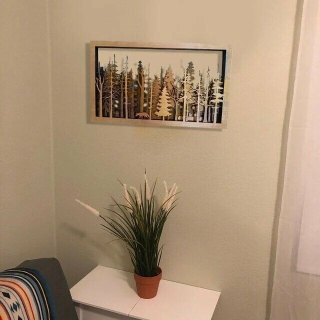 Vægdekoration - WoodForrest 3D - Fortryllende Skovscene - Ræv &amp; Træskygge