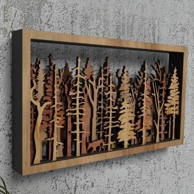 Vægdekoration - WoodForrest 3D - Fortryllende Skovscene - Ræv & Træskygge