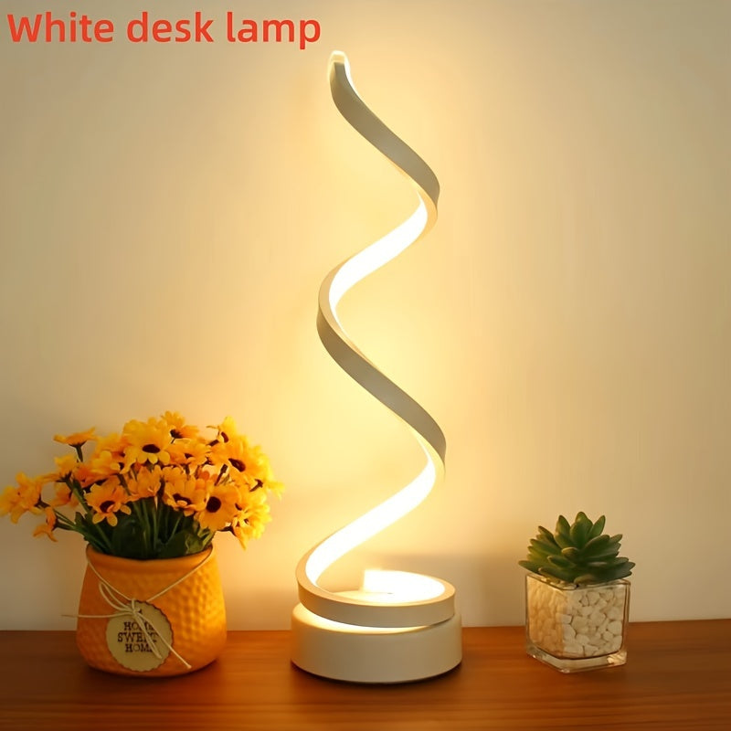 Moderne Spiral Bordlampe – Kreativ LED Skrivebordslampe med Blødt Varmt Lys, Perfekt til Soveværelse, Stue og Studieindretning