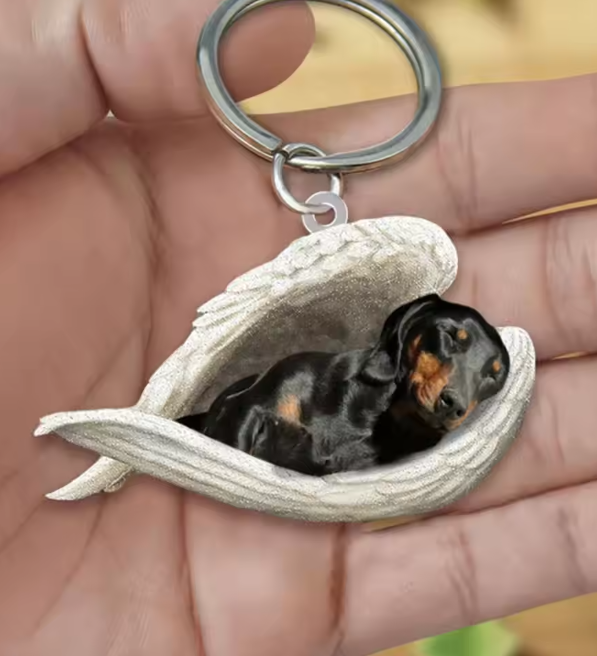 Dachshund Sovende Engel Akryl Nøglering