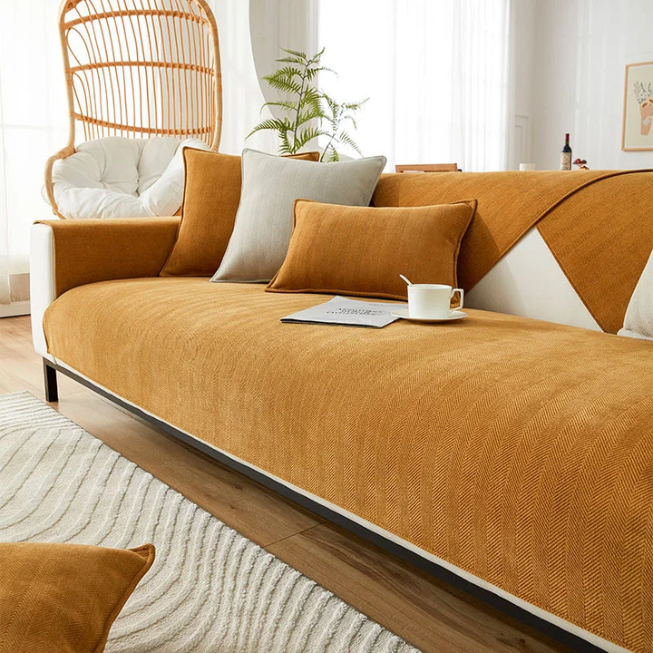 Bølget Tjek Chenille Stof Møbelbeskytter Sofa Dække