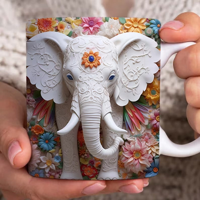 3D Elefant Blomster Krus