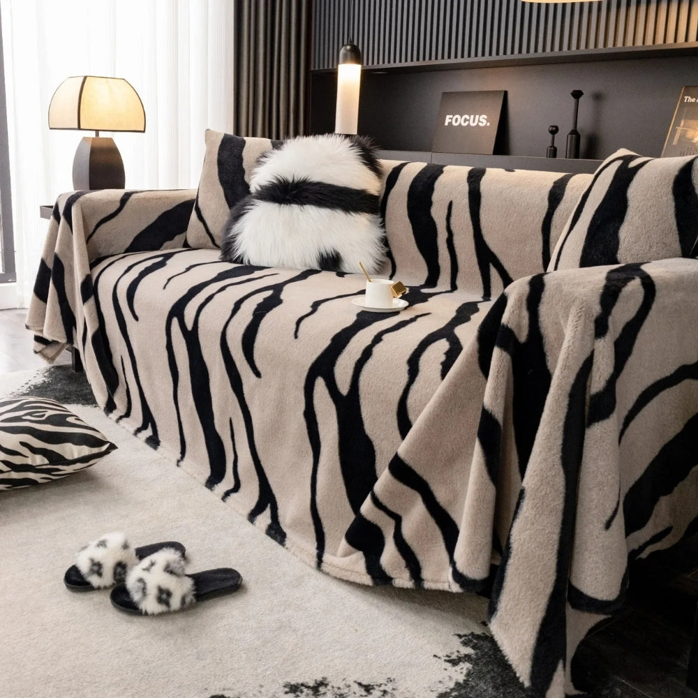 Vilde Striber Zebra Fleece Sofaovertræk