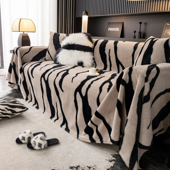 Vilde Striber Zebra Fleece Sofaovertræk