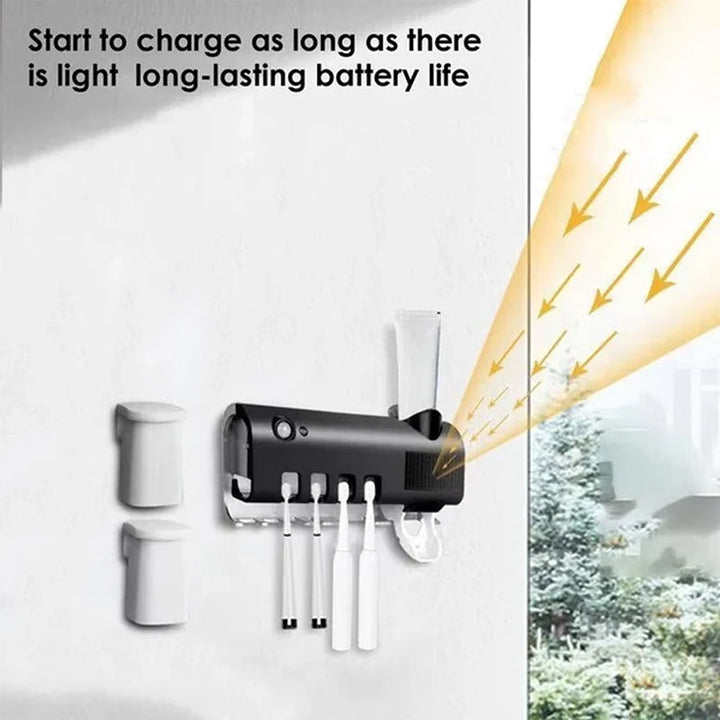 Smart UV Lys Sterilisator Tandbørsteholder, Væghængt Tandpastadispenser