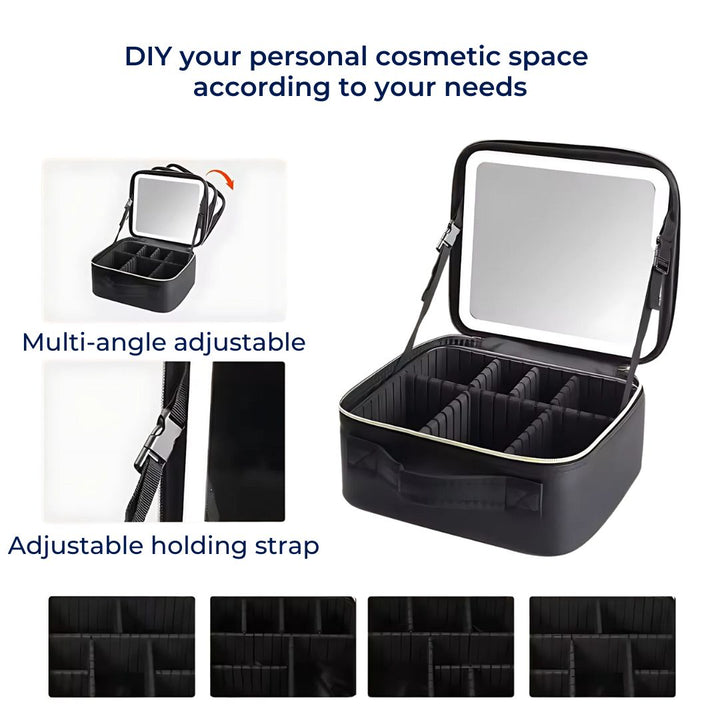 GlamOrganize | Makeup &amp; Toiletry Bag - Kosmetisk Organizer - LED Spejl - Kompakt Opbevaring til Makeup og Hudpleje - Rejsevenlig
